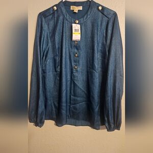Michael Kors Teal Button-Up Blouse